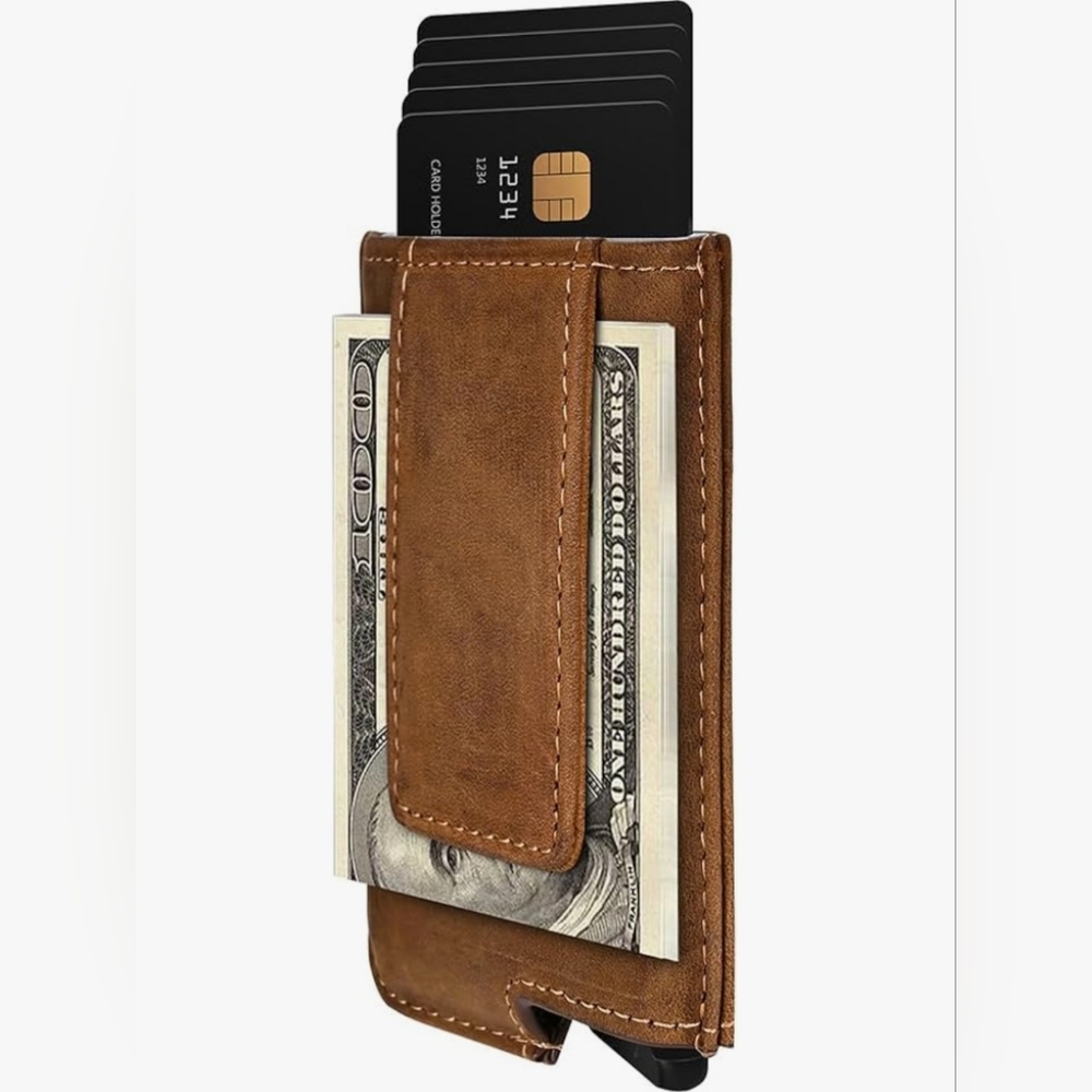 New RFID Blocking Slim Money Clip Aluminum Wallet Automatic Pop-up Card Case